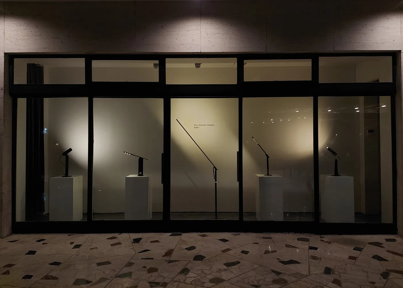 The gallery facade, works visible through the glass