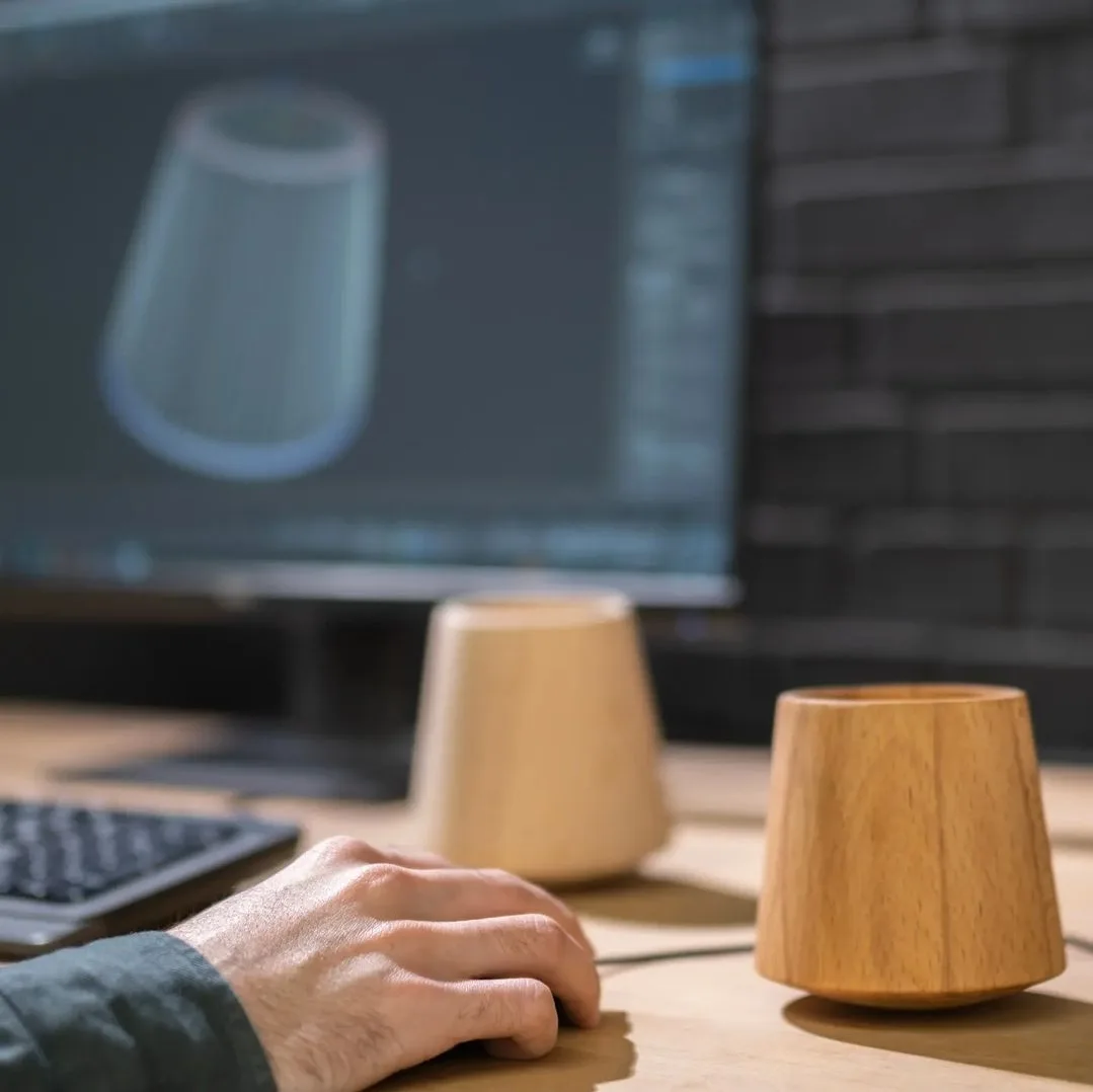 Two wooden Desk Balances beside the 3D model on screen