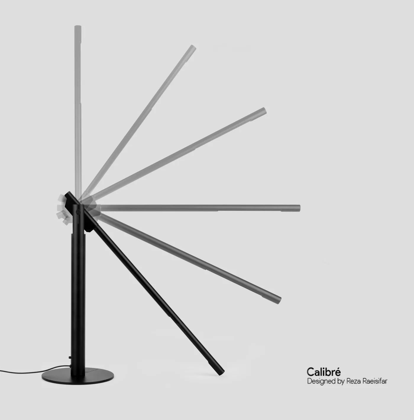 The sweep of Calibre's arm, traced in ghosted frames from upright to lowered